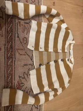 bishop + young Striped Button-Front Cardigan in Cream and Brown